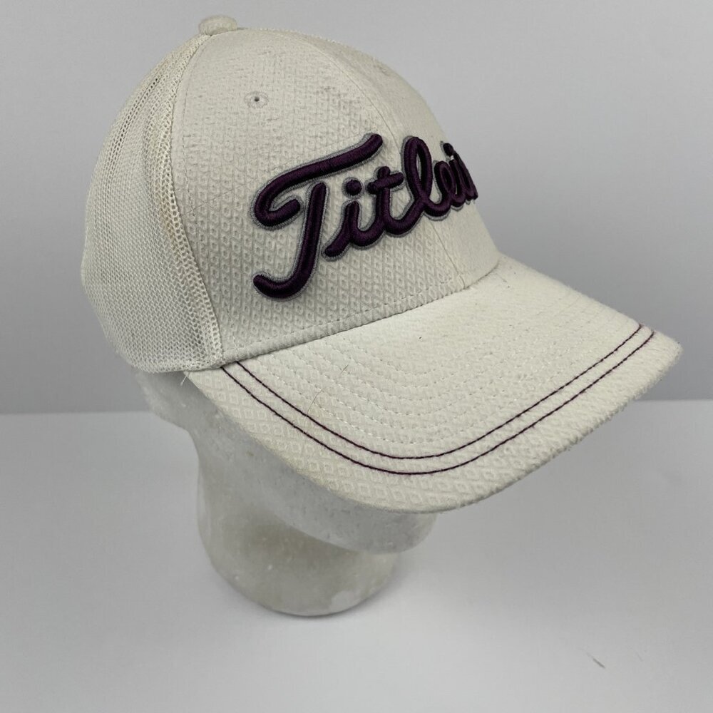 Titleist Golf Hat Cap Mesh Back  Size S/M White Purple Stretch